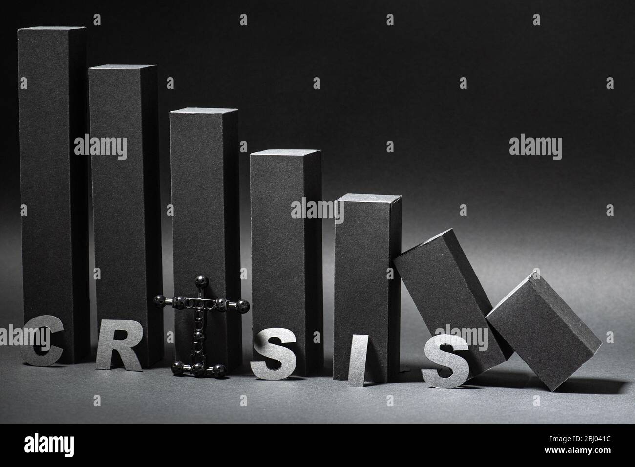 Histogram and crisis word with I letter changed by a lego piece. Stock Photo