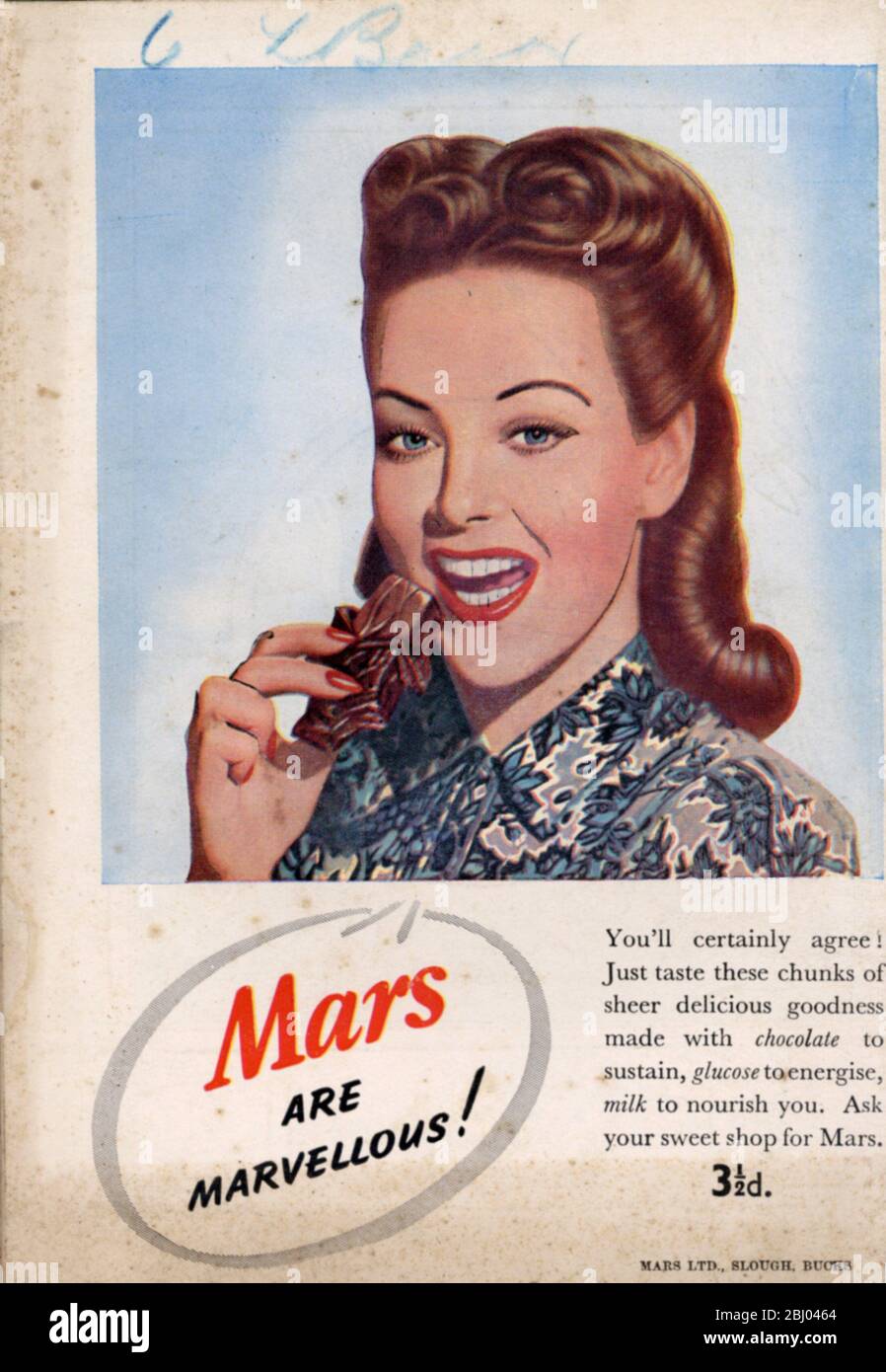 London Opinion and the Humorist Pocketsize Magazine Back Cover Mars Chocolate Advert Stock Photo