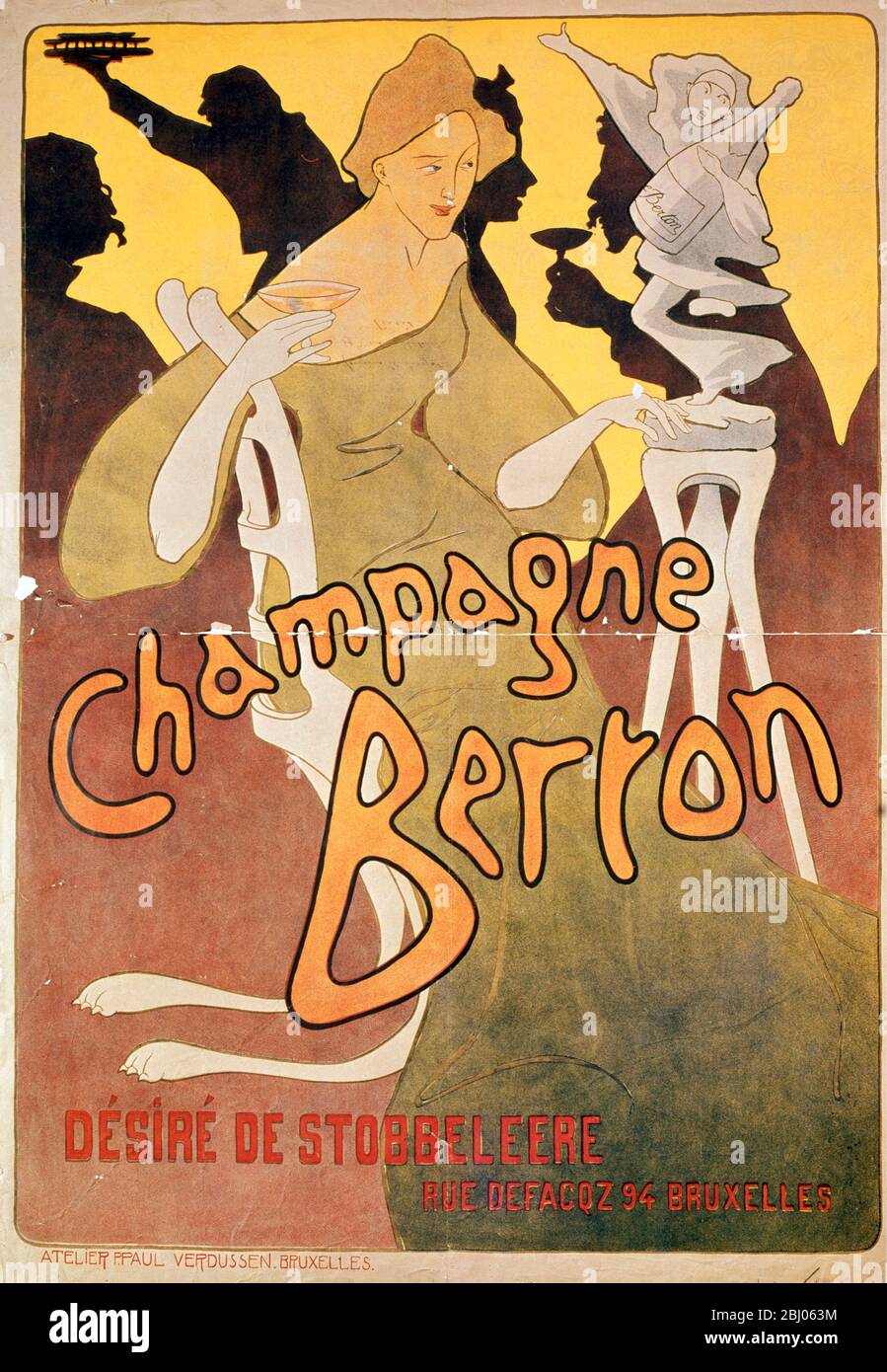 Champagne Berton, printed by Josse Goosens (1876-1929) c.1900 (coloured litho) - Artist Mignot, Victor (1872-1944) - leading Belgian poster artist - Location Victoria & Albert Museum, London, UK - - Stock Photo