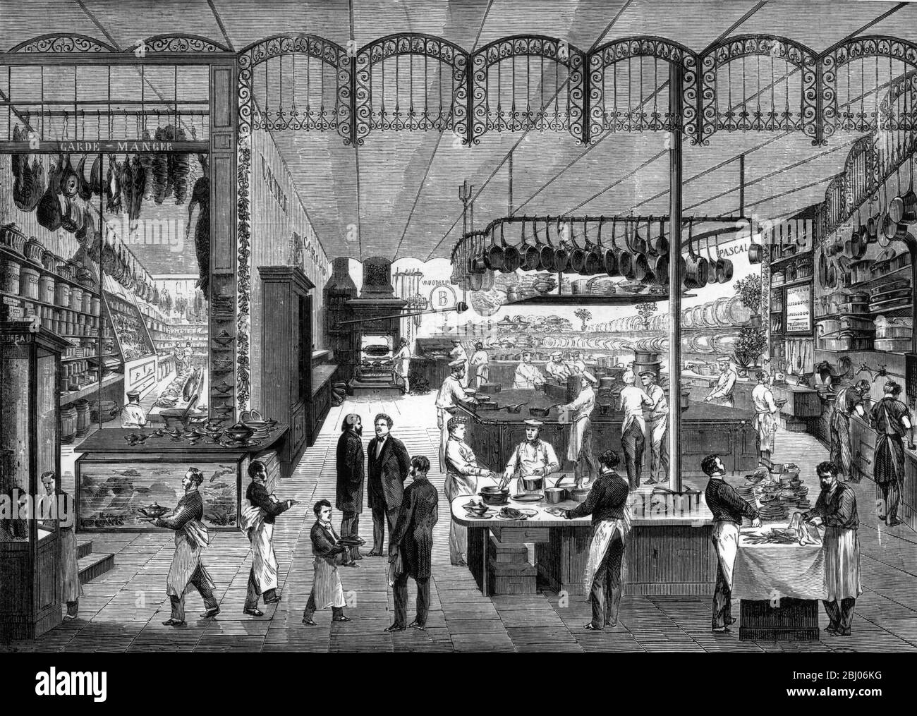 The new kitchens of the Cafe Riche Paris in 1865 - founded in 1785 Stock Photo