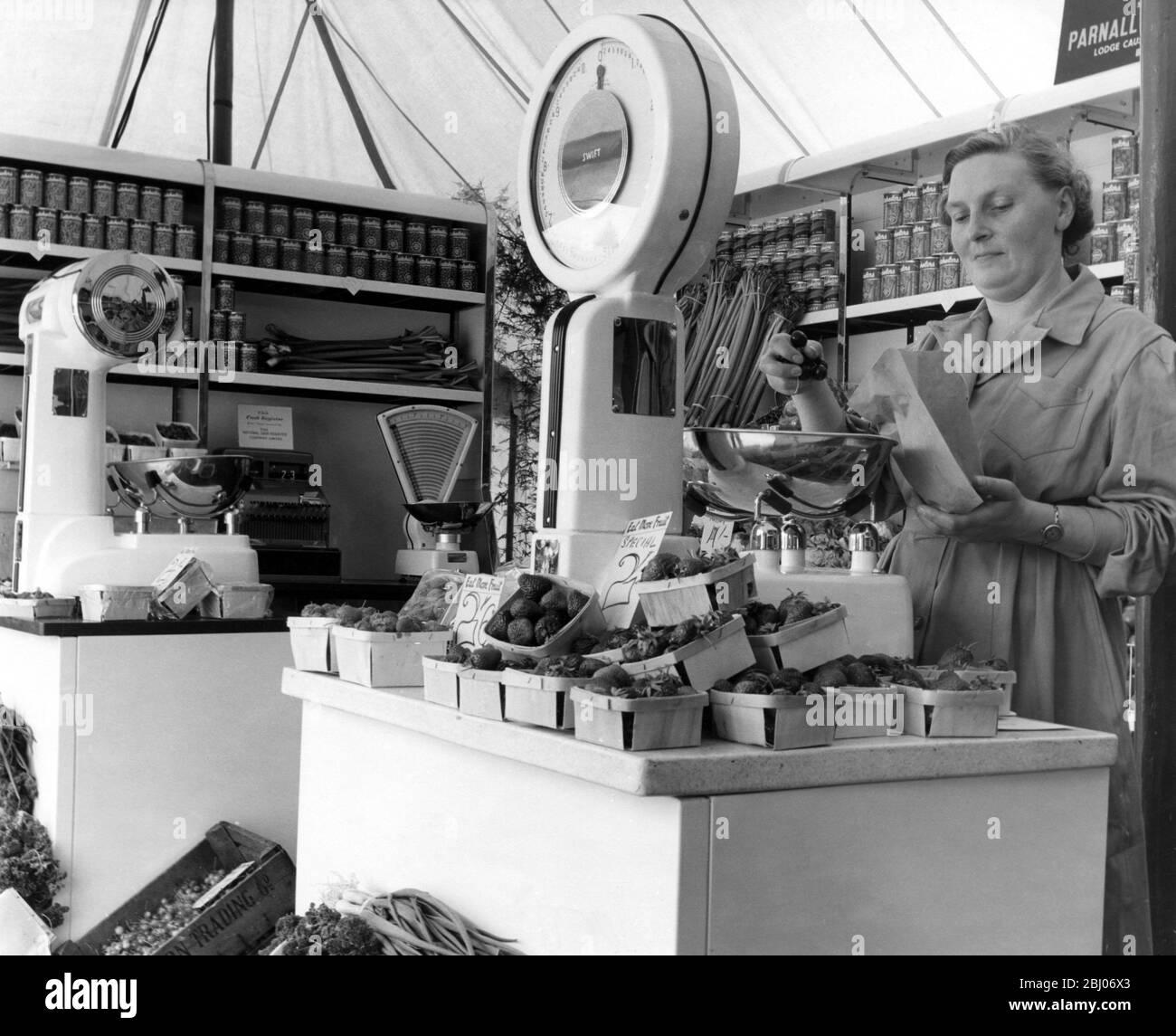 Grocer's shop in the 1950s. - Stock Photo