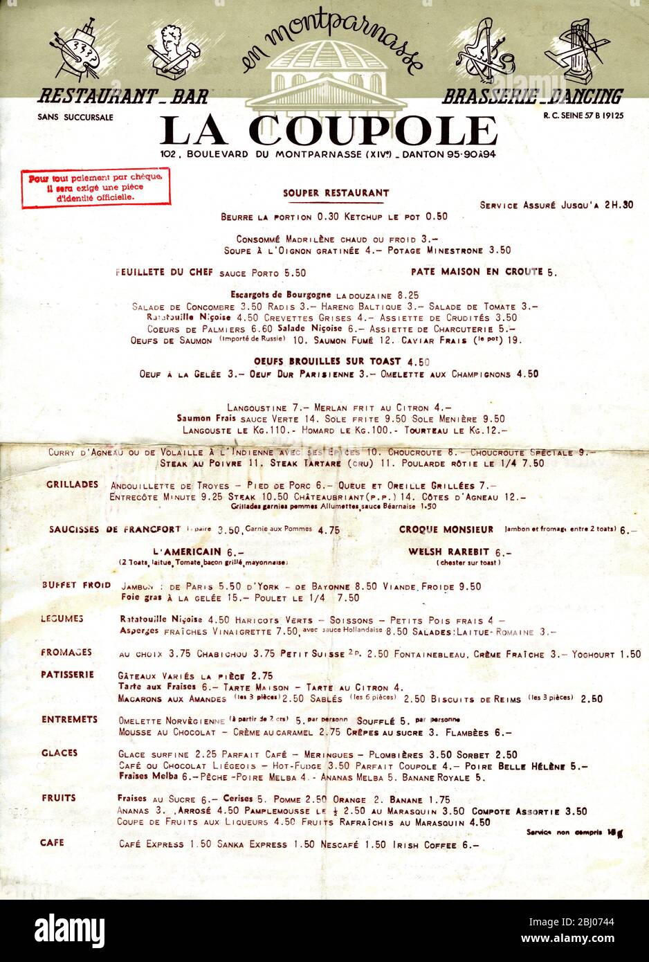 Carrier Collection of Menus La Coupole Montparnasse, Paris, France