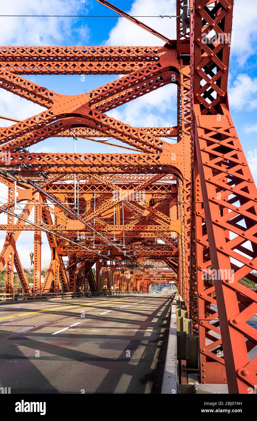 Drawbridge transportation and pedestrian Broadway bridge over the