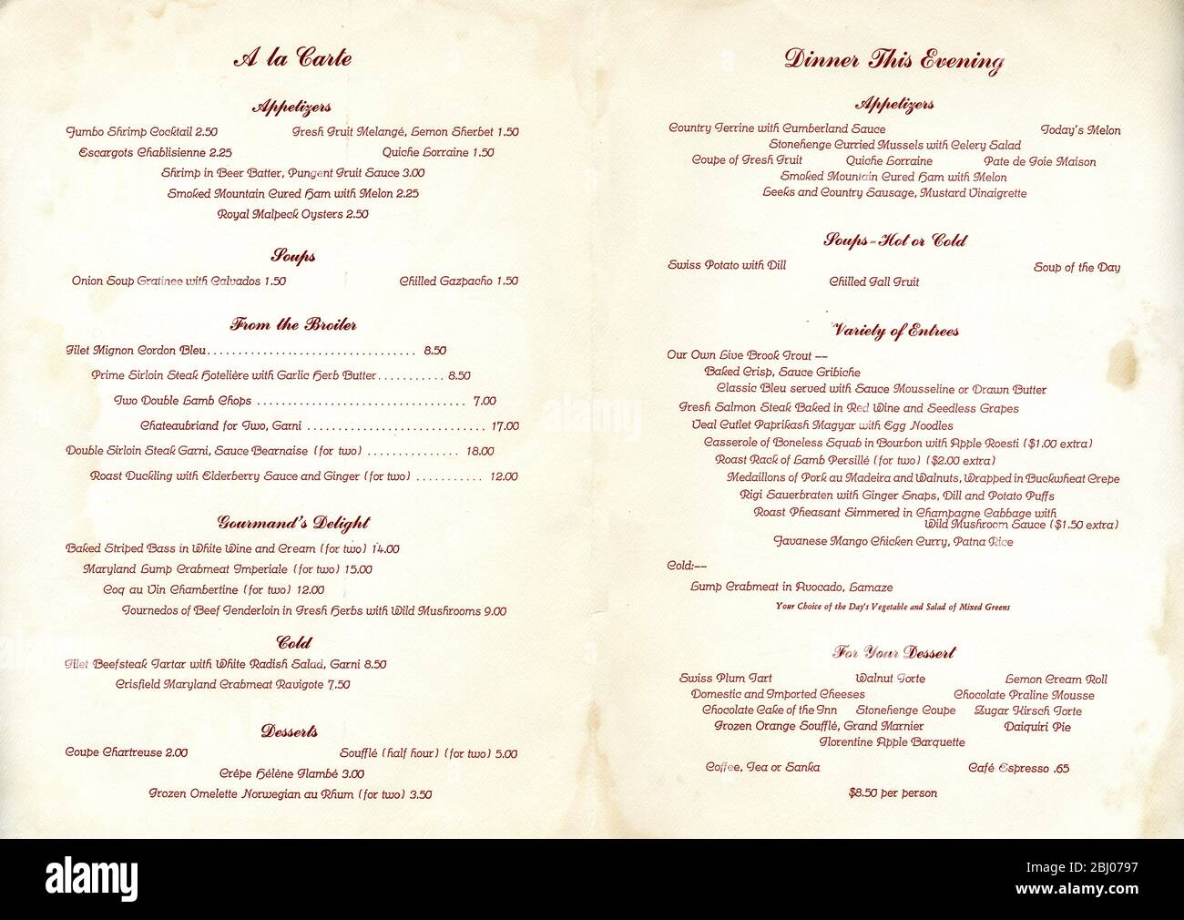 Carrier Collection of Menus Stonehenge restaurant Ridgefield