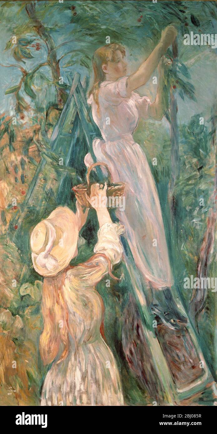 The Cherry Picker (oil on canvas) - Artist Morisot, Berthe (1841-95) - Location Musee Marmottan, Paris, France - Berthe Morisot (January 14, 1841 - March 2, 1895) was an impressionist painter, born in Bourges, Cher, France into a successful bourgeois family. - - Stock Photo