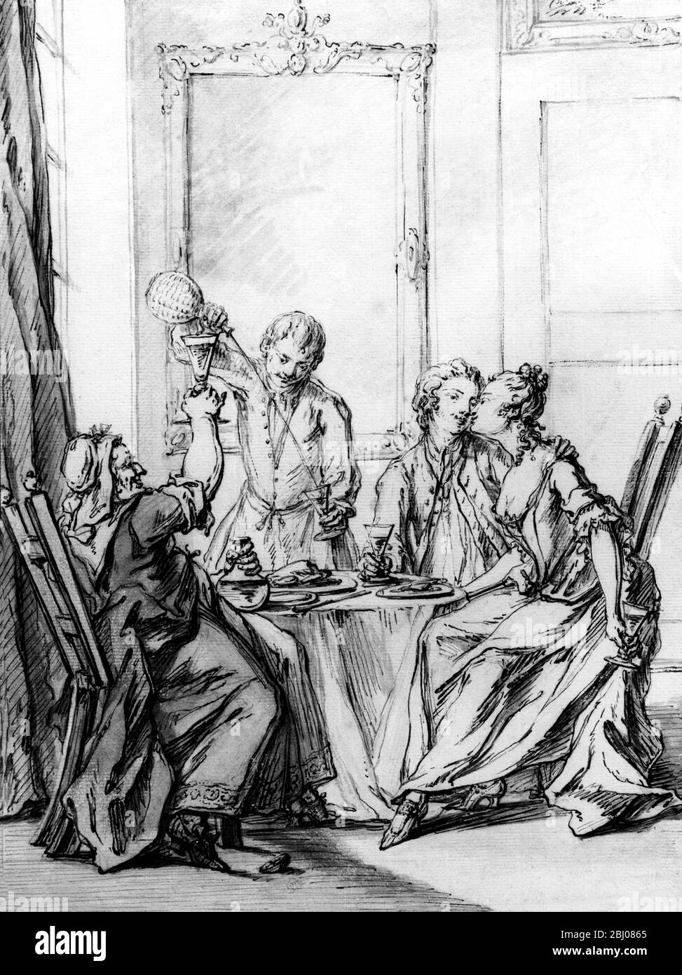 A Conversation - drawing by Marcellus Laroon c 1790 Stock Photo