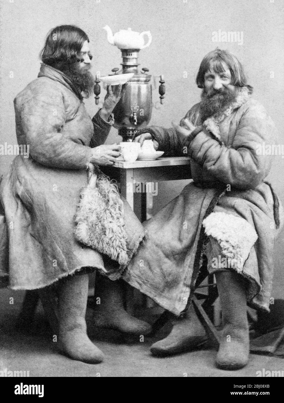 Russian tea from the samovar - carte-de-visite photograph, c1860. Stock Photo