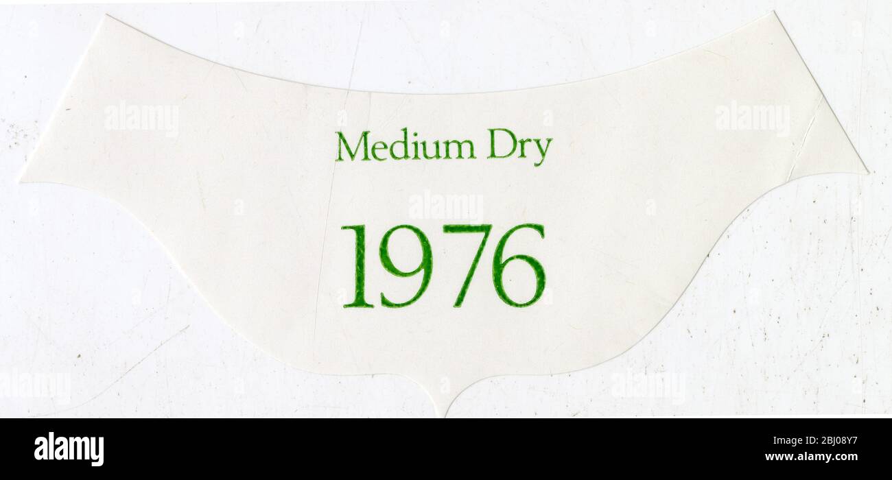 Wine Label. - 1976 Medium Dry. unidentified wine. Stock Photo