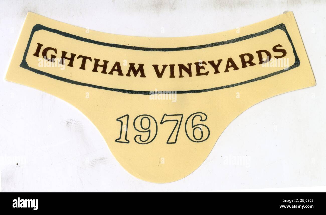 Wine Label - Ightam English White Table Wine. Produced in Lamberhurst Priory winery. - 1976 Stock Photo