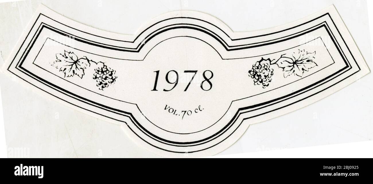 Wine Label. - 1978. Vol 70cl. unidentified wine. Stock Photo