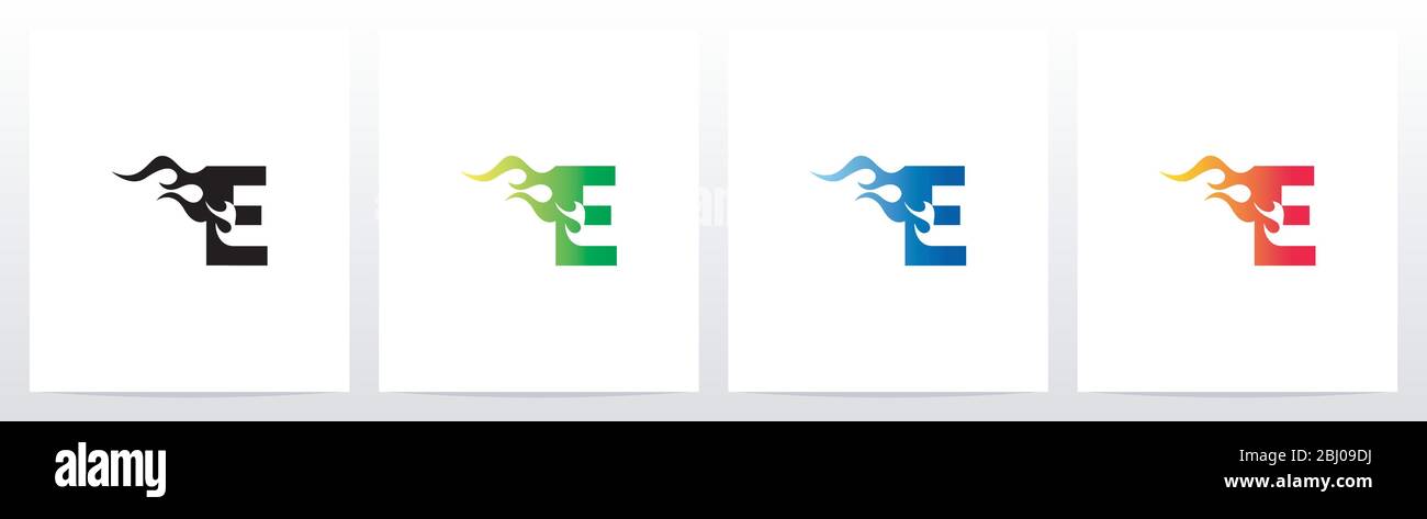Fire Flame On Letter Logo Design E Stock Vector