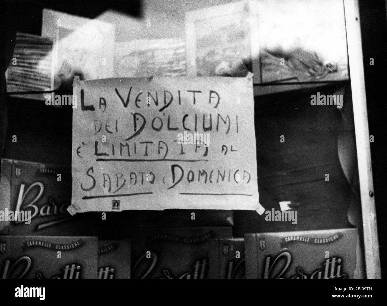 By higher order, sale of sweets allowed only on Saturday and Sunday. - Rome - Italy Stock Photo