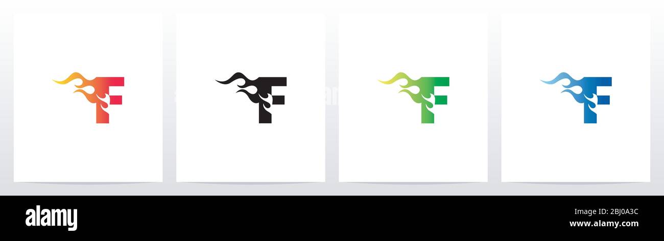 Fire Flame On Letter Logo Design F Stock Vector