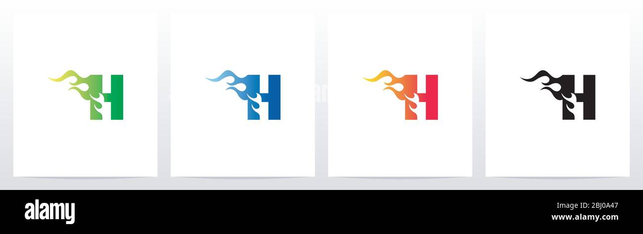 Fire Flame On Letter Logo Design H Stock Vector