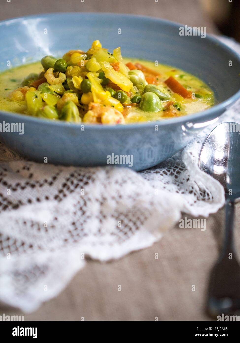 Quick and simple soup/stew of little vegetables with cod pieces and