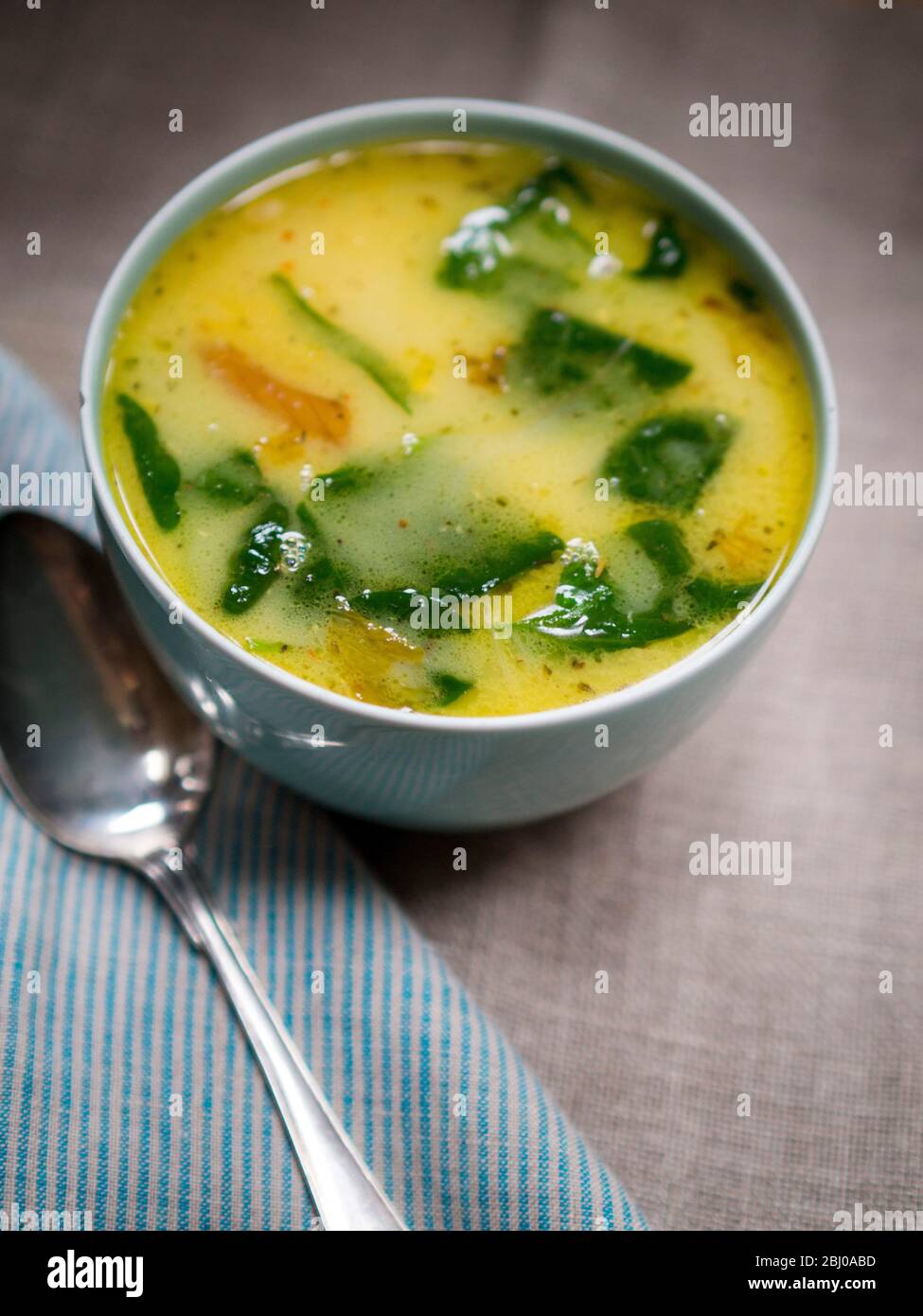 Chicken soup made from stock from boiled up chicken carcase with