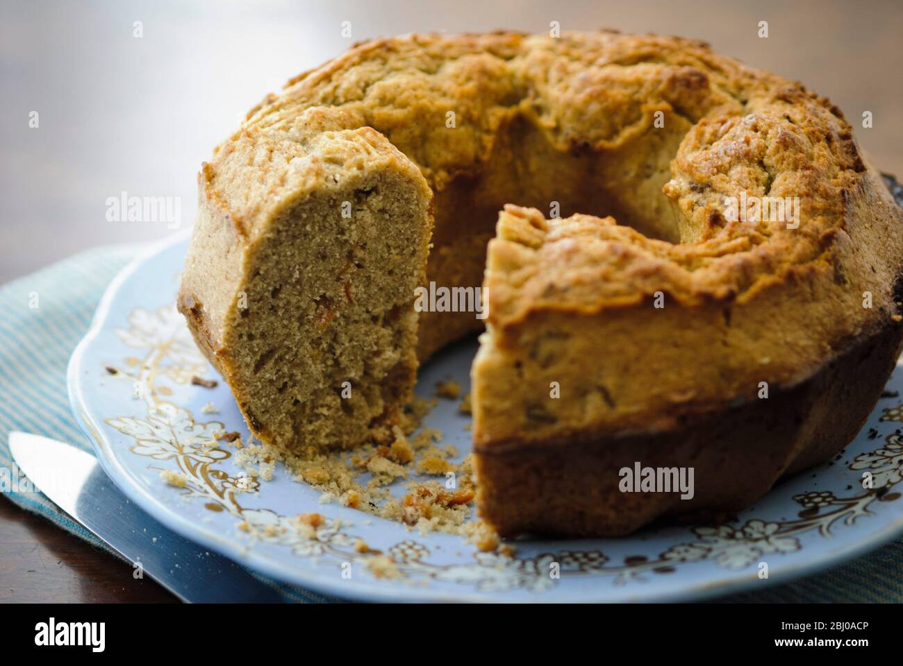 Carrot cake made from gluten free cake mix, baked n a ring tin Stock Photo