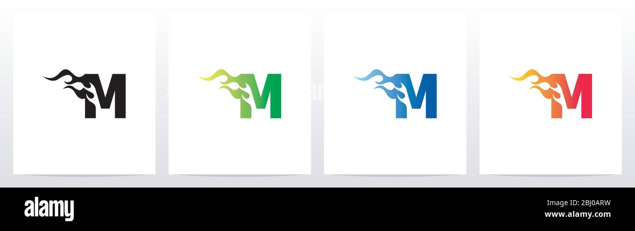 Fire Flame On Letter Logo Design M Stock Vector