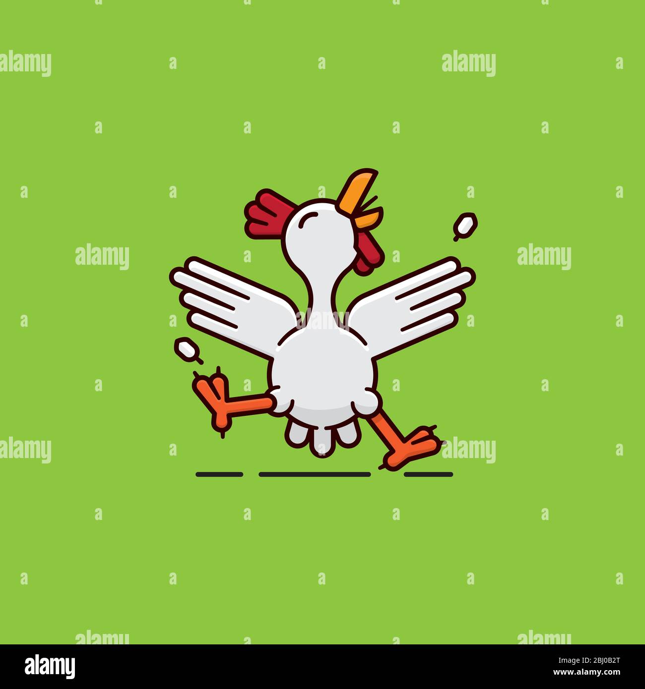 Dancing chicken vector Illustration for Chickendance Day on May 14th. Cheerful cartoon hen character color symbol. Stock Vector