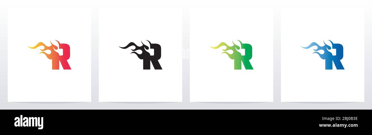 Fire Flame On Letter Logo Design R Stock Vector