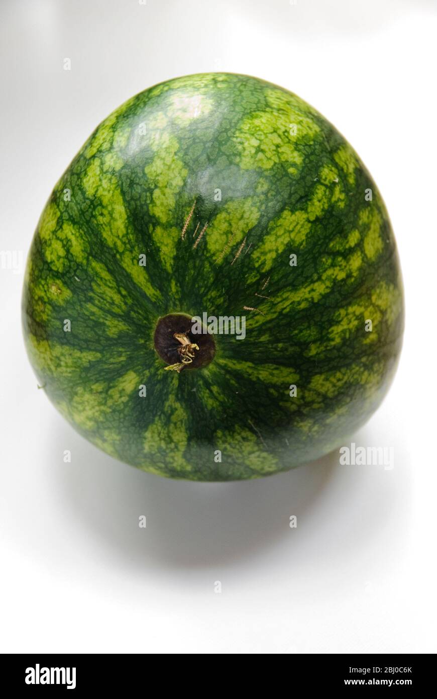 Whole small watermelon on white surface - Stock Photo