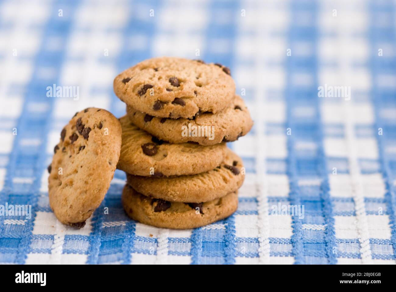 Stack of chocolate chip cookies from supermarket - Stock Photo
