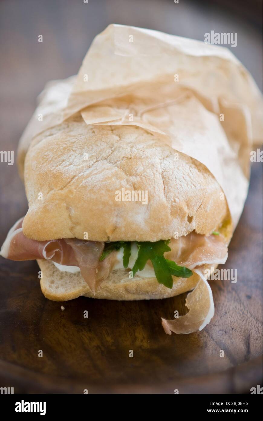 Italian ham sandwich, of parma ham , mozzarella cheese, and frech