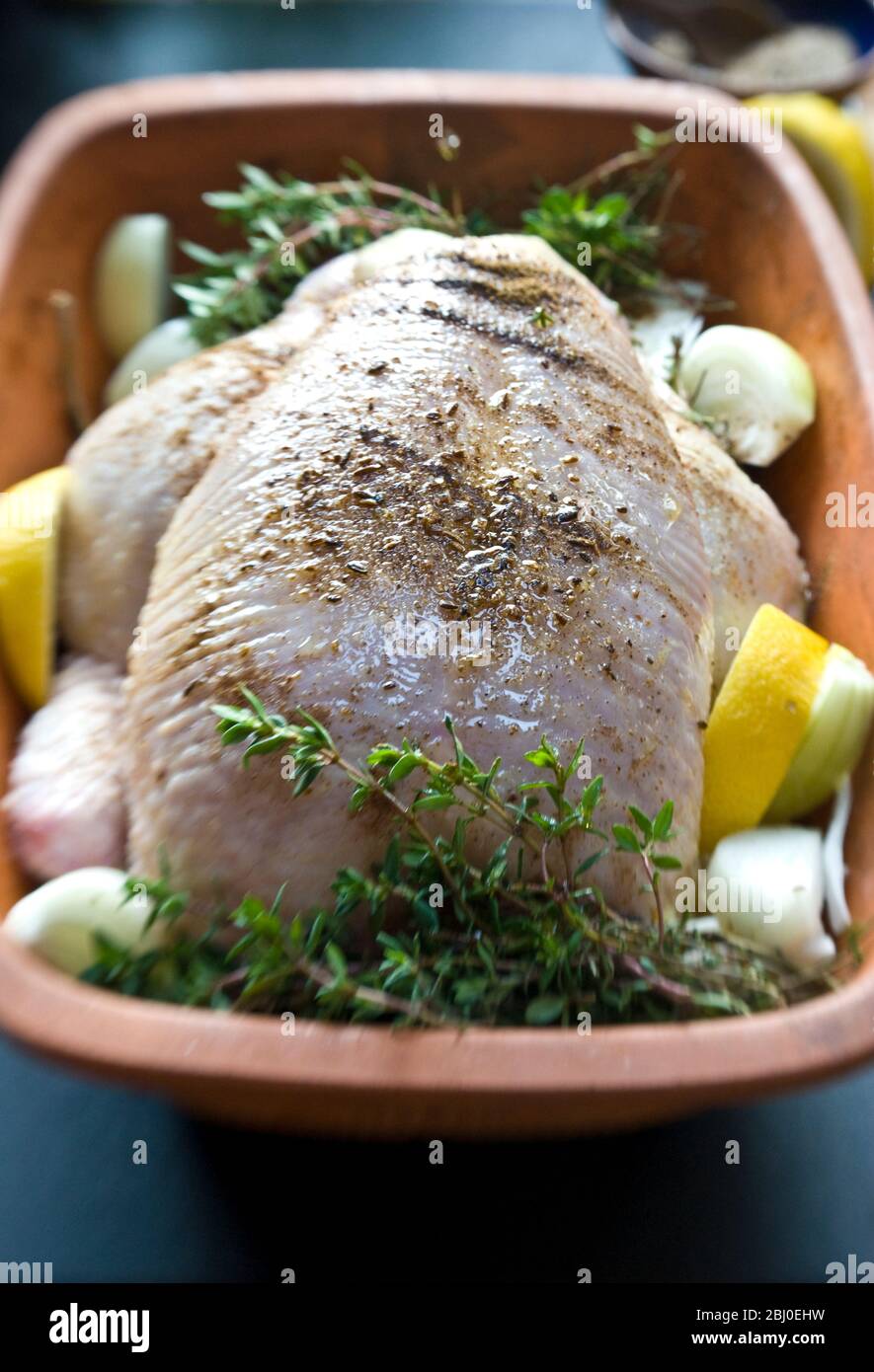 Raw whole chicken fresh herbs hi-res stock photography and images - Alamy