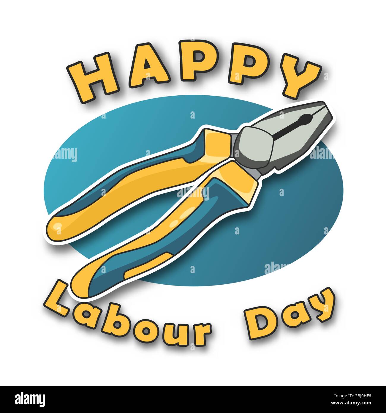 Happy labor day poster or banner. 1 May International Labor Day. With illustrations of color pliers in the middle. Stock Vector