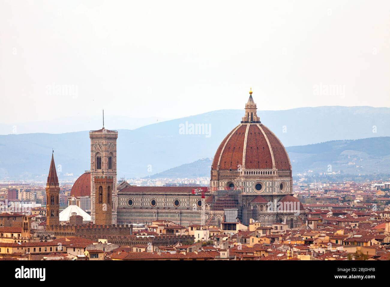 Aerial view of the Florence Cathedral, formally the Cattedrale di Santa Maria del Fiore (English: Cathedral of Saint Mary of the Flower). Stock Photo