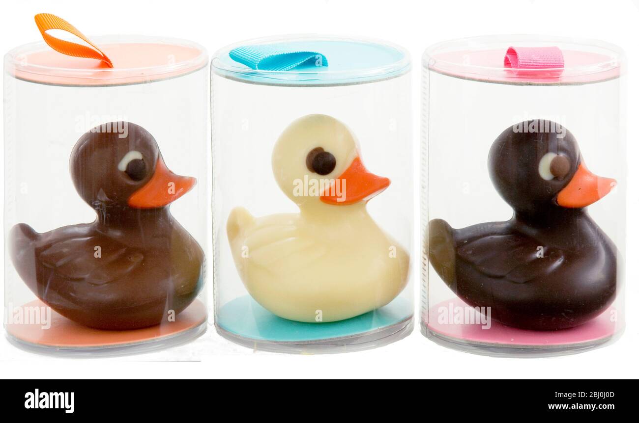 Chocolate ducks - Easter gift - Stock Photo