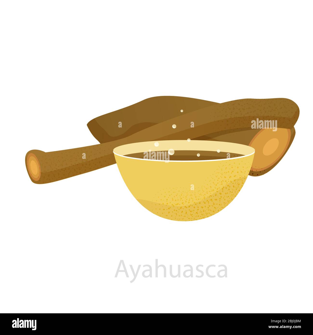Ayahuasca liana with tea, decoction already prepared from it. Stock Vector