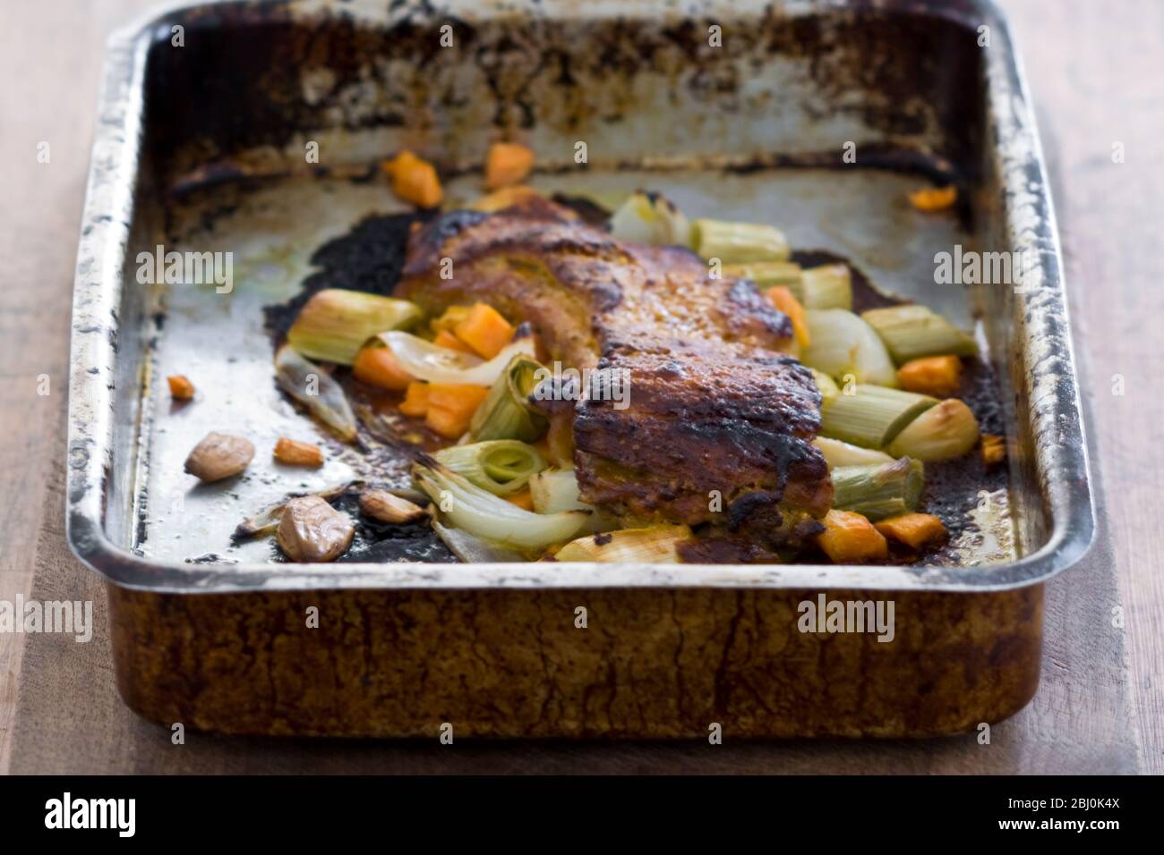 Pork belly, twice-cooked with vegetables - Stock Photo