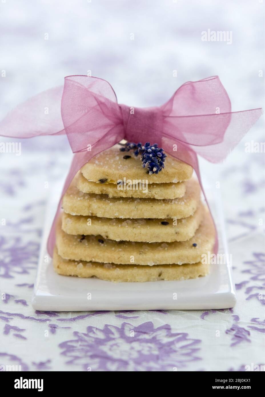 Sweet biscuits with lavender flowers - Stock Photo