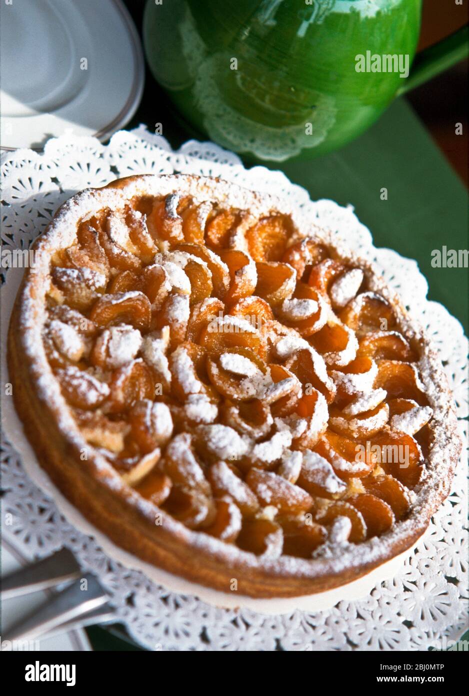 French apricot tart, in Patisserie Lenoir in Valbonne, south of France - Stock Photo