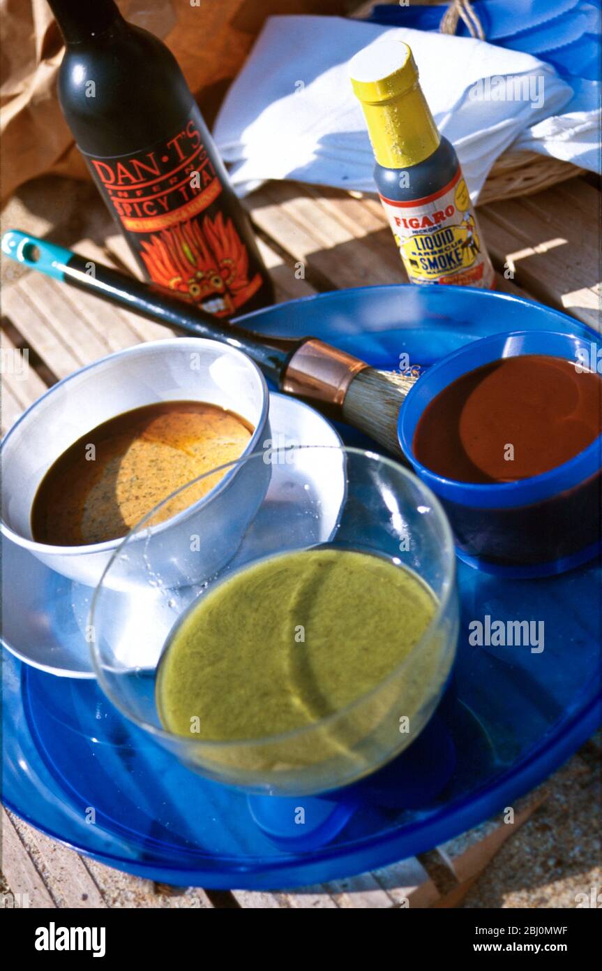 Sauces and marinades for a barbecue picnic - Stock Photo