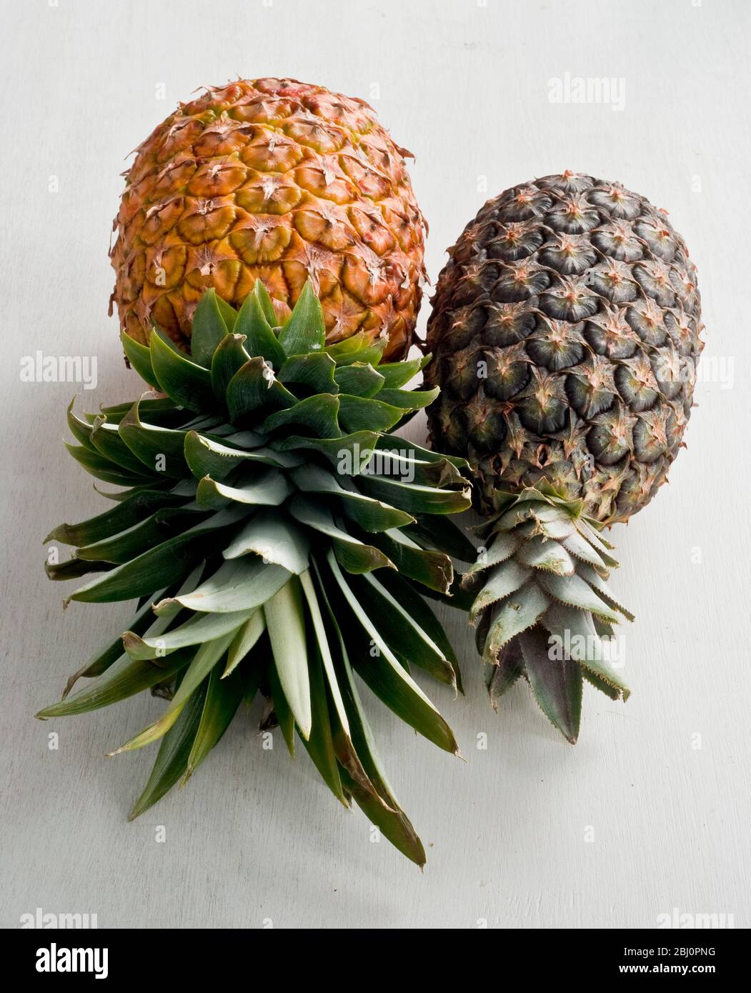 Fresh pineapples on white surface - Stock Photo