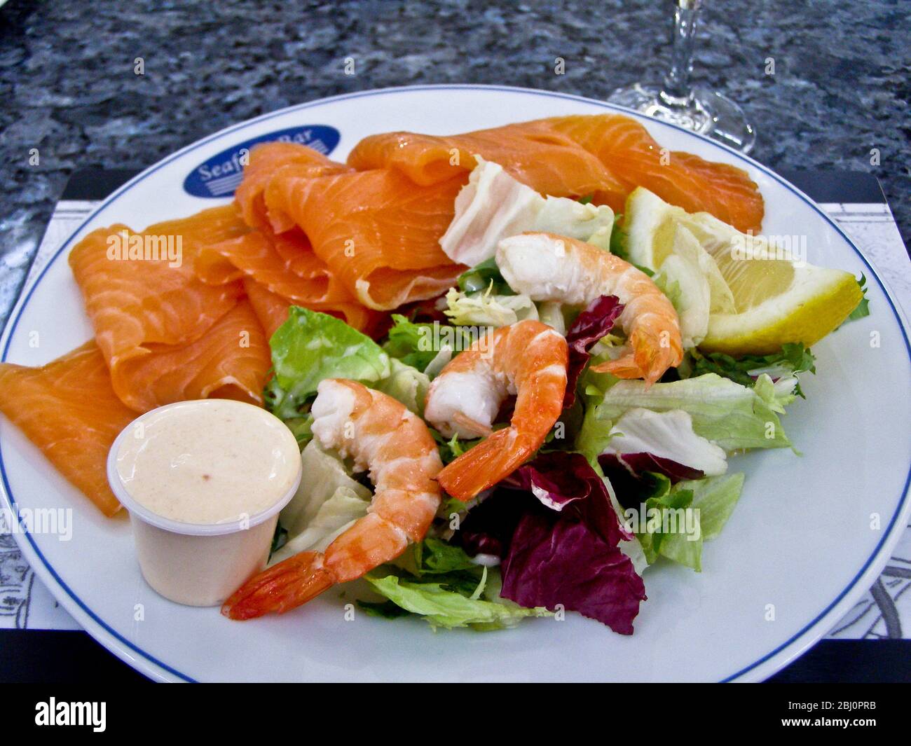Seafood platter at Stansted waiting for plane - Stock Photo