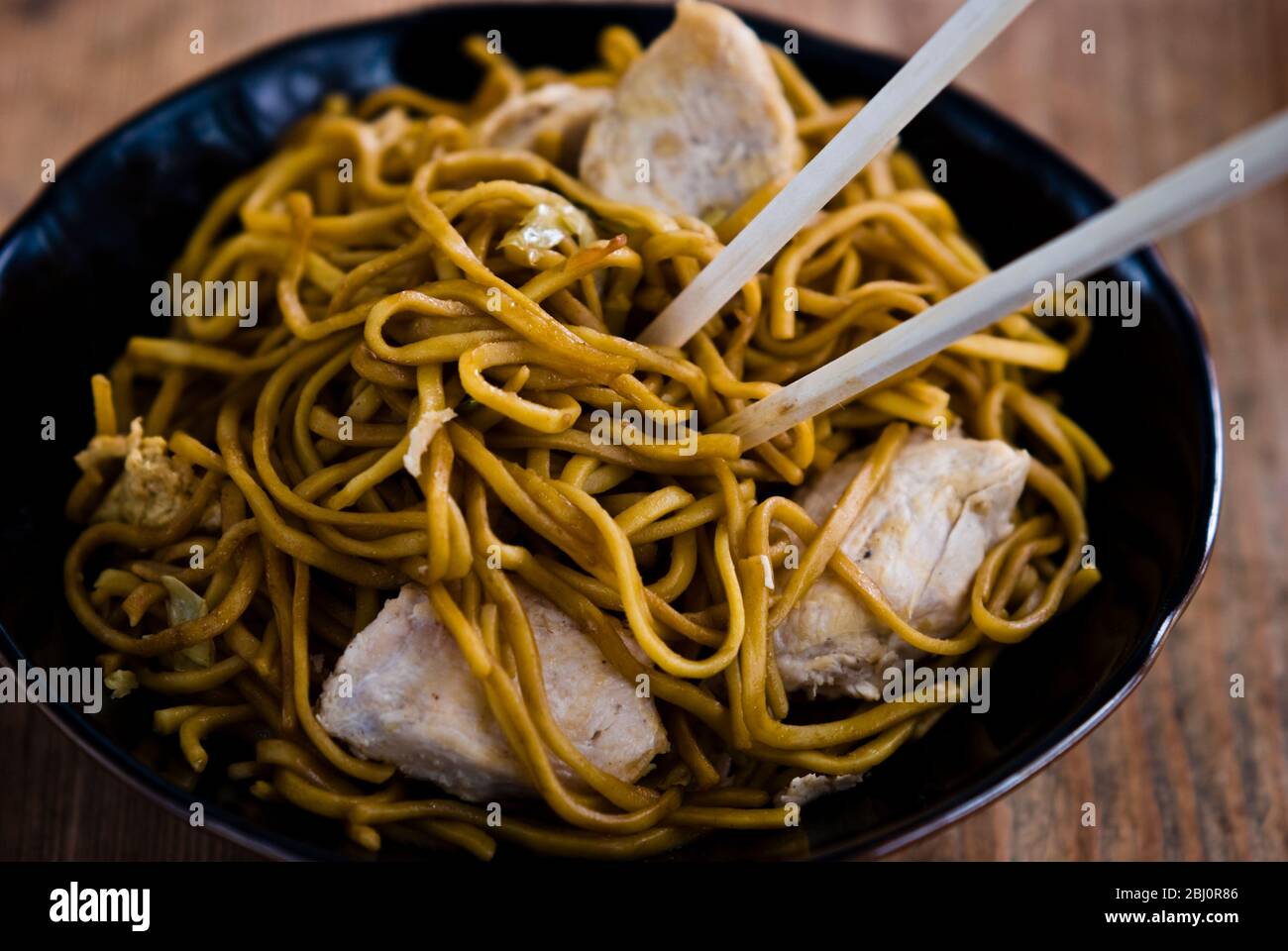 Soba noodles with chicken fillet - Stock Photo