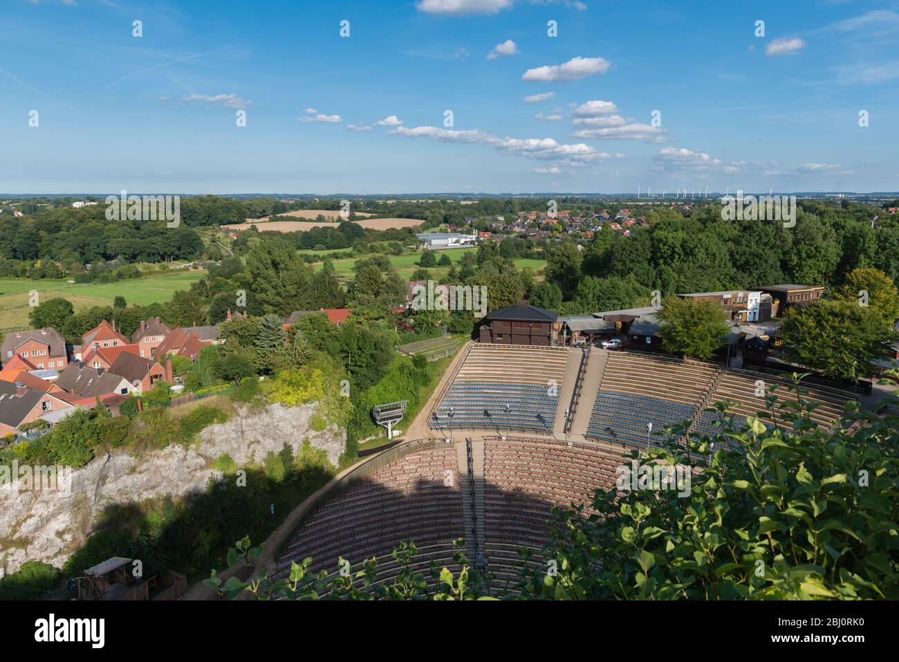 Bird´s eye view of Bad Segeberg with the open air Karl May Arena, Kreis or district Bad Segeberg, Schleswig-Holstein, North Germany, Central Europe Stock Photo