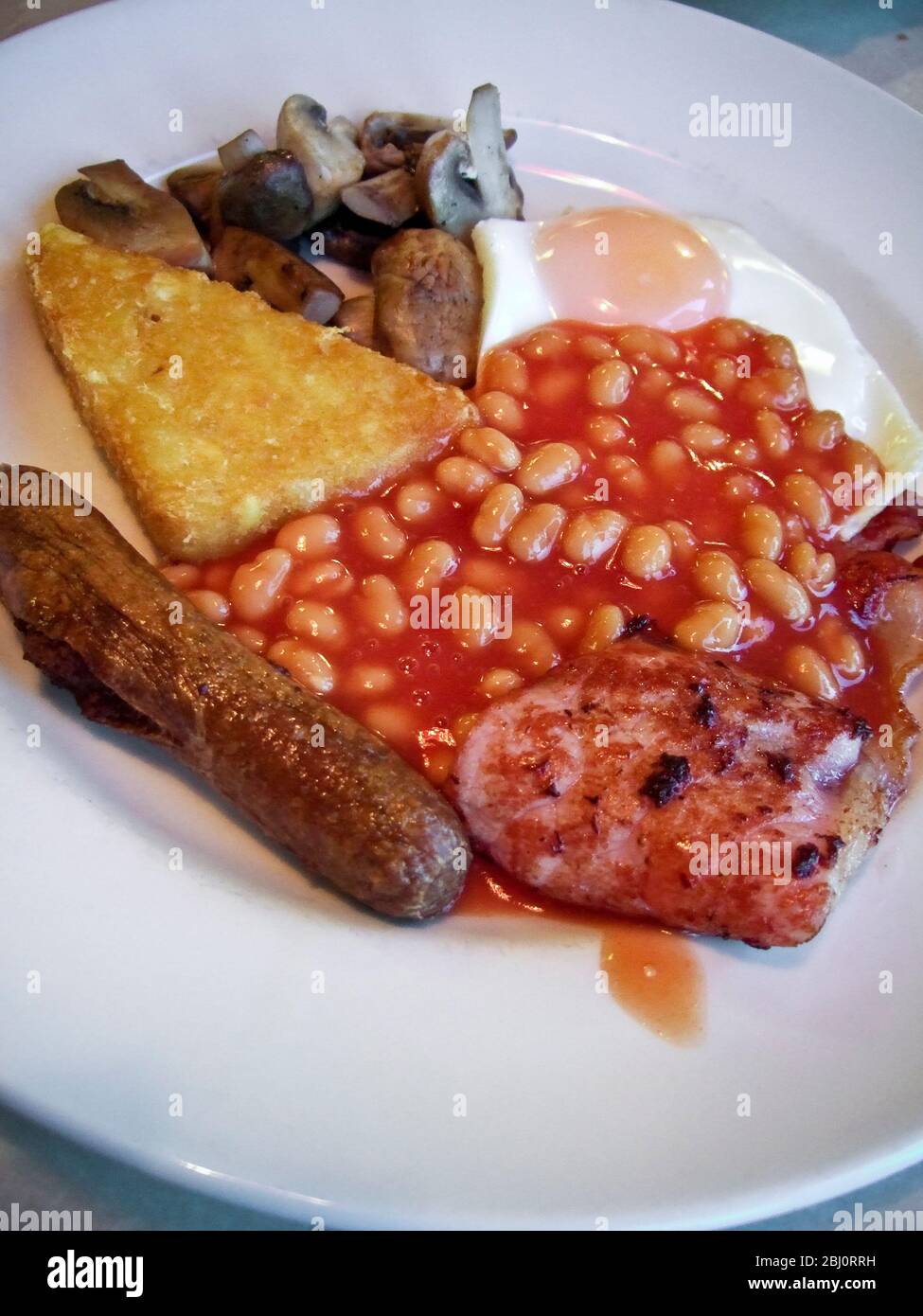 Full British breakfast at Little Chef restaurant, Dumfries, Scotland - Stock Photo