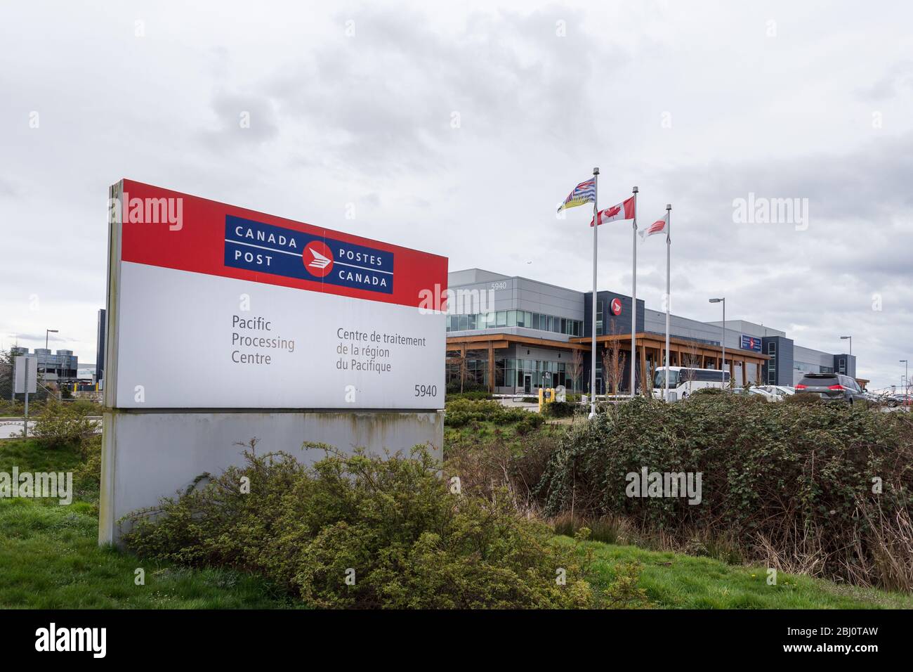 RICHMOND, BC, CANADA - MAR 29, 2020: The pacifc processing center for CanadaPost near YVR. Stock Photo