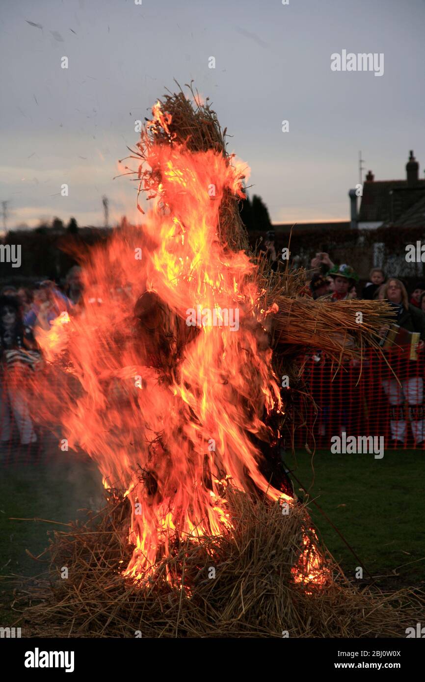 Burning of the Whittlesey Straw Bear, Whittlesey town, Cambridgeshire; England, UK Stock Photo