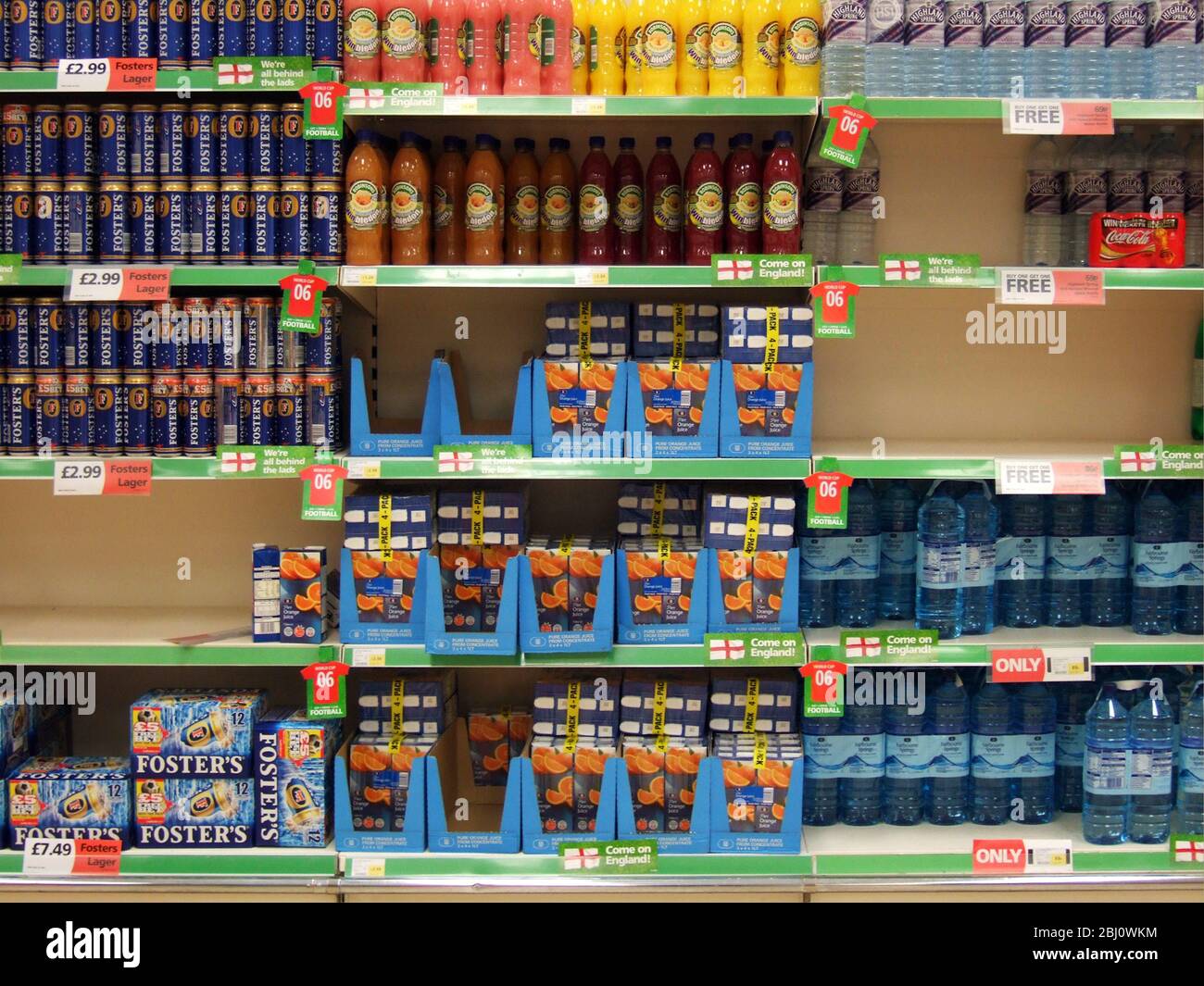 Poorly stocked shelves in Coop supermarket during world cup Stock