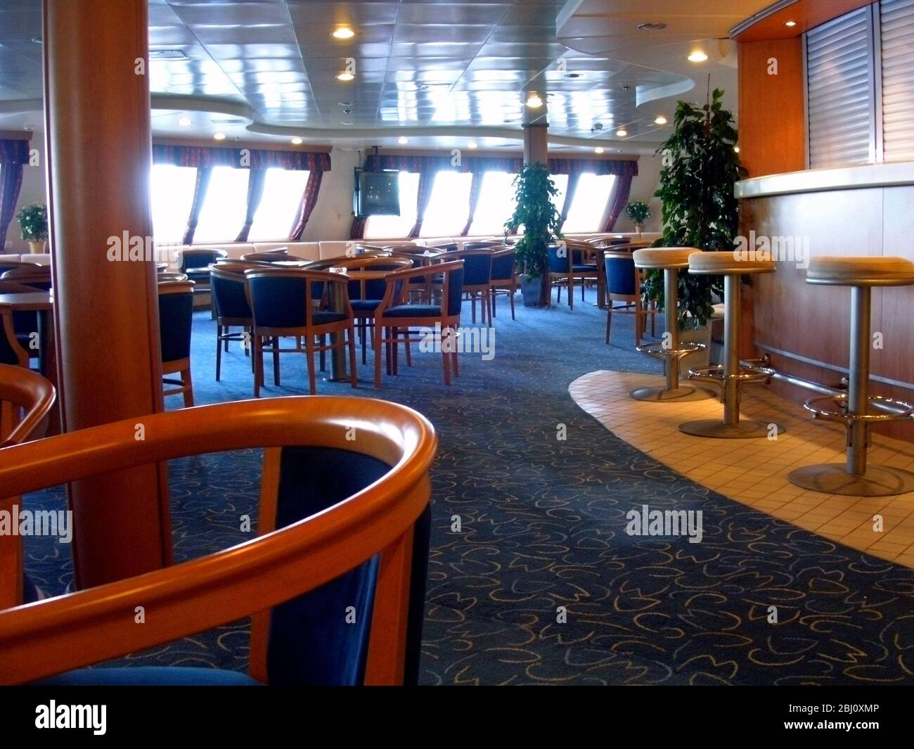 Comfortable smart lounge bar on DFDS ferry between Harwich and Esbjerg - Stock Photo