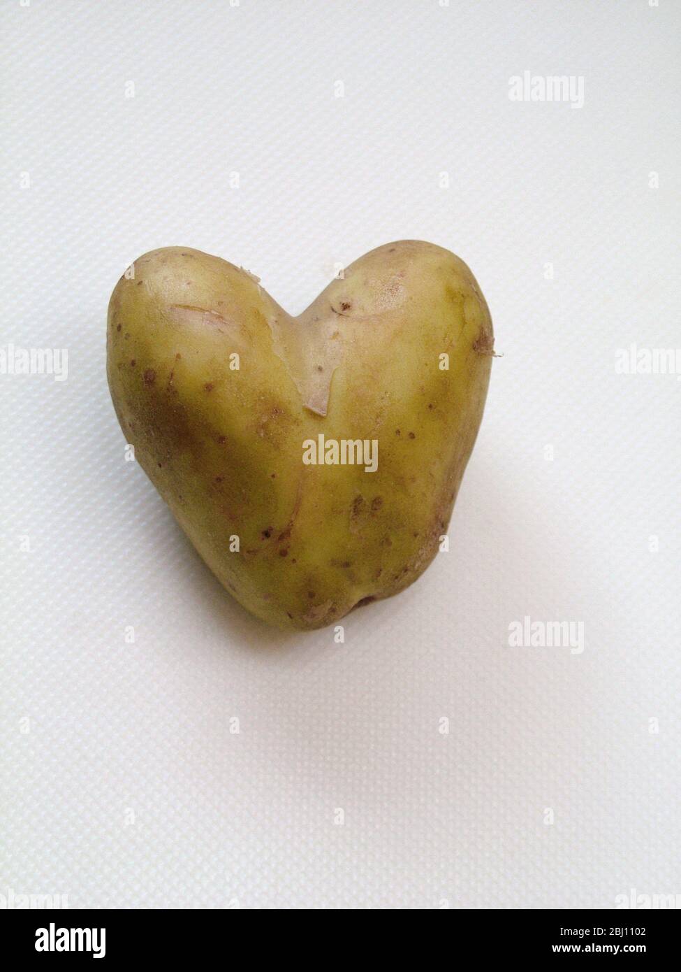 Odd heart shaped new potato found in supermarket packaged potatoes - Stock Photo