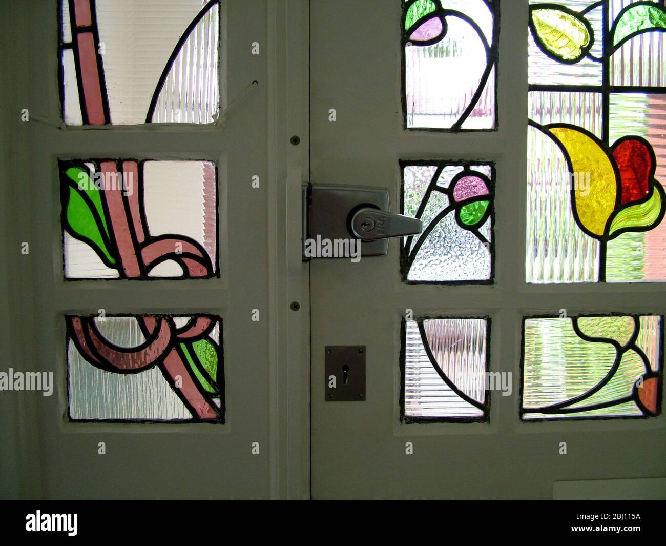 Edwardian front door with period stained glass - Stock Photo