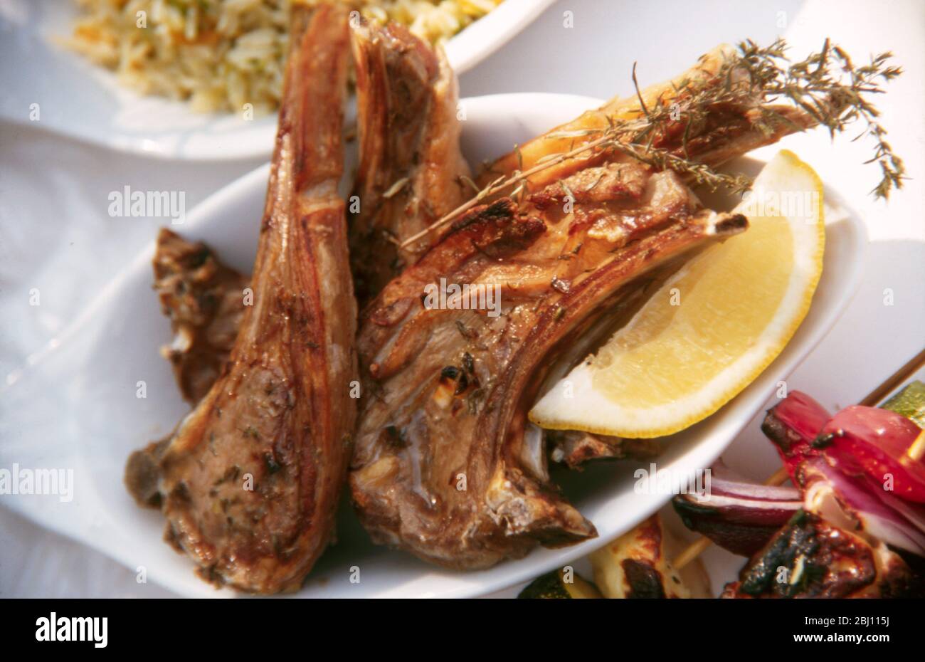 dish of grilled lamb cutlets - Stock Photo