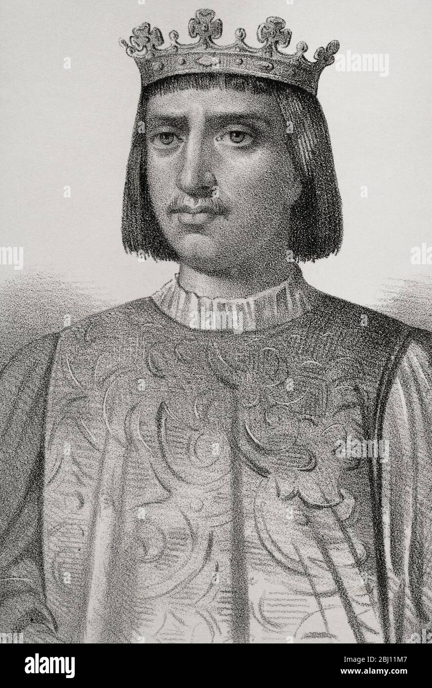 Henry IV (1425-1474). King of Castile. Portrait, detail. Illustration by Llanta. Lithography. Cronica General de España. Historia Ilustrada y Descriptiva de sus Provincias. Galicia, 1866. Stock Photo