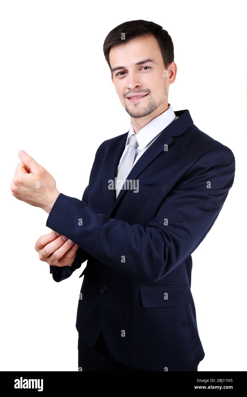 Elegant man in suit isolated on white Stock Photo - Alamy
